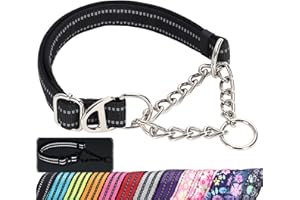 MAOWUWUJOZ Reflective Martingale Collar for Dogs with Steel Chain, Adjustable No Pull Dog Training with Soft Padded for Large Breed Dogs, Medium, XL, XXL Walking Collar (Black L)