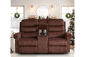 IPKIG 65.7" Manual Reclining Loveseat Sofa - Wall Hugger Loveseat Recliner with Console, Cup Holders and Side Pockets for Living Room, RV, Home Theater Seating (Brown, Loveseat)