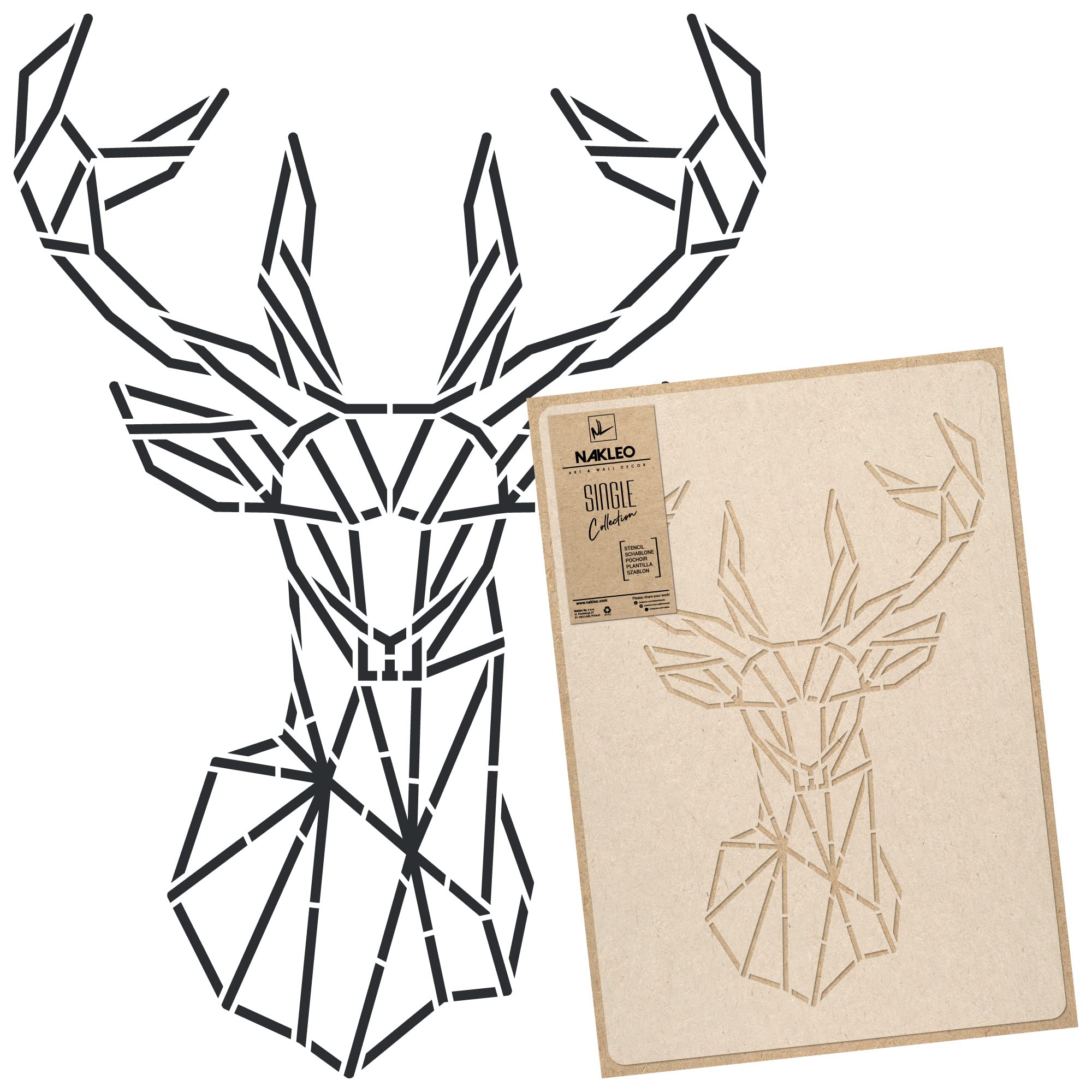NAKLEO Large Wall Painting Stencil 43x64 cm, Deer Geometric Lines Pattern, Reusable Plastic Template, DIY Art and Craft Home Decor, Floor Wood Fabric Furniture