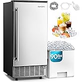 EUHOMY 15" W Commercial Under Counter Ice Maker Machine, 90 Lb/Day Auto-Cleaning & 24H Timer, Gravity Drainage,Stainless Stee