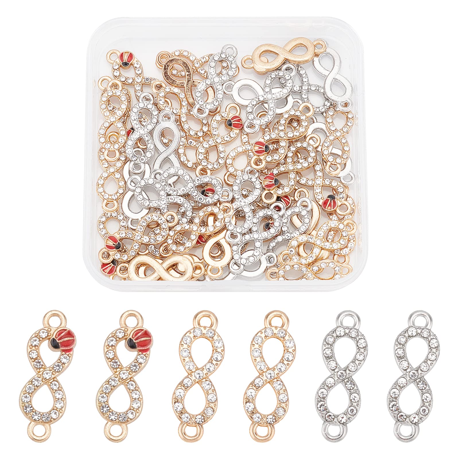 SUPERFINDINGS 48Pcs 3 Styles Infinity Rhinestone Links Connectors Alloy Pendants Connectors Charms Alloy Links for DIY Jewelry Making — image 1