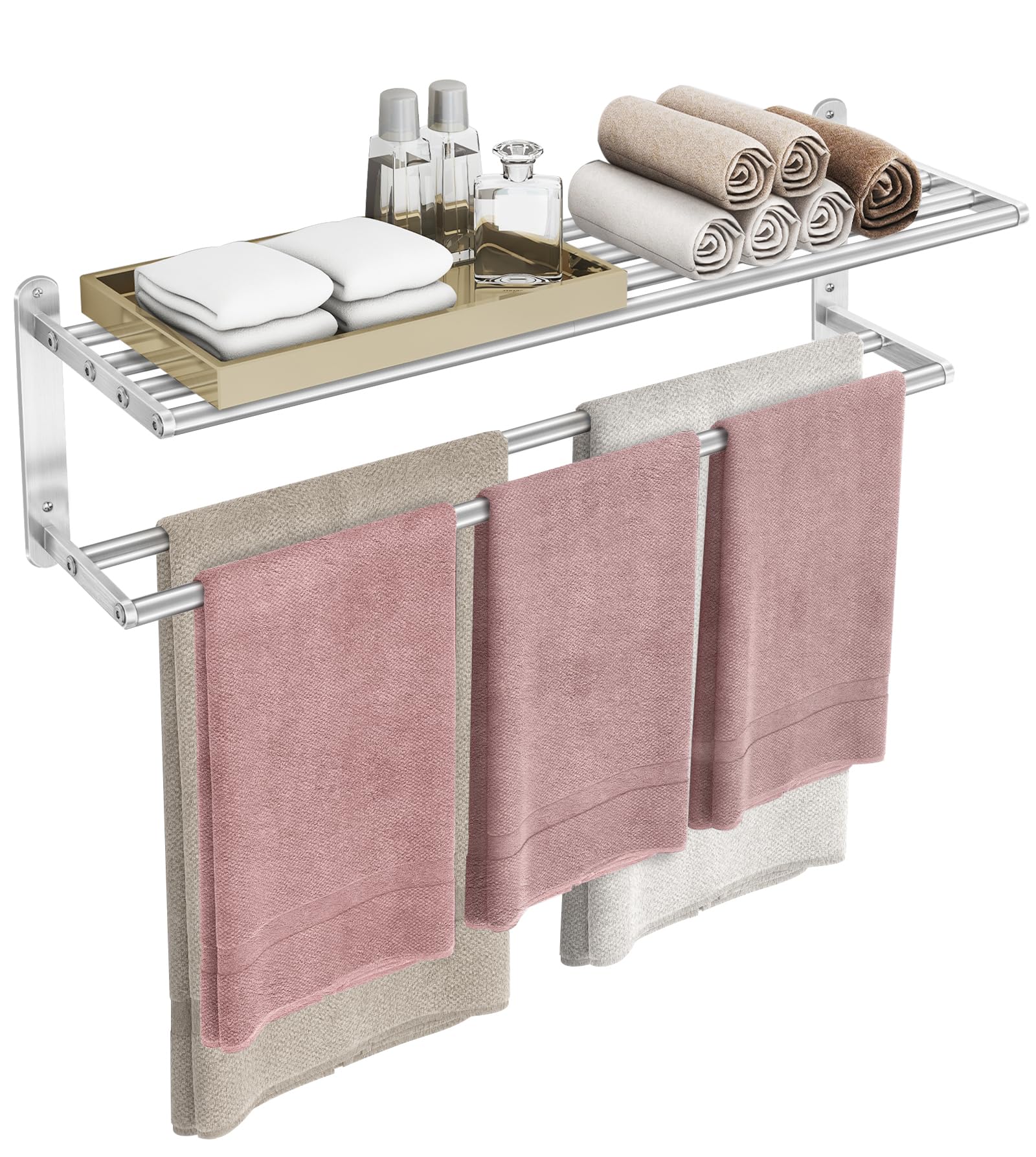 Photo 1 of VOTZAAQ 32 in Towel Racks for Bathroom, Bath Towel Shelf with Double Towel Bar, Stainless Steel Towel Storage for Lavatory Wall Mounted, 2-Tier Towel Hanger Towel Holder, Brushed Nickel