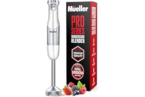 MUELLER AUSTRIA Mueller Pro Series Hand Blender, 500W Immersion Blender, Heavy-Duty Titanium Steel Blades, Stepless Speed Control, Detachable Shaft, Ergonomic Handle, White