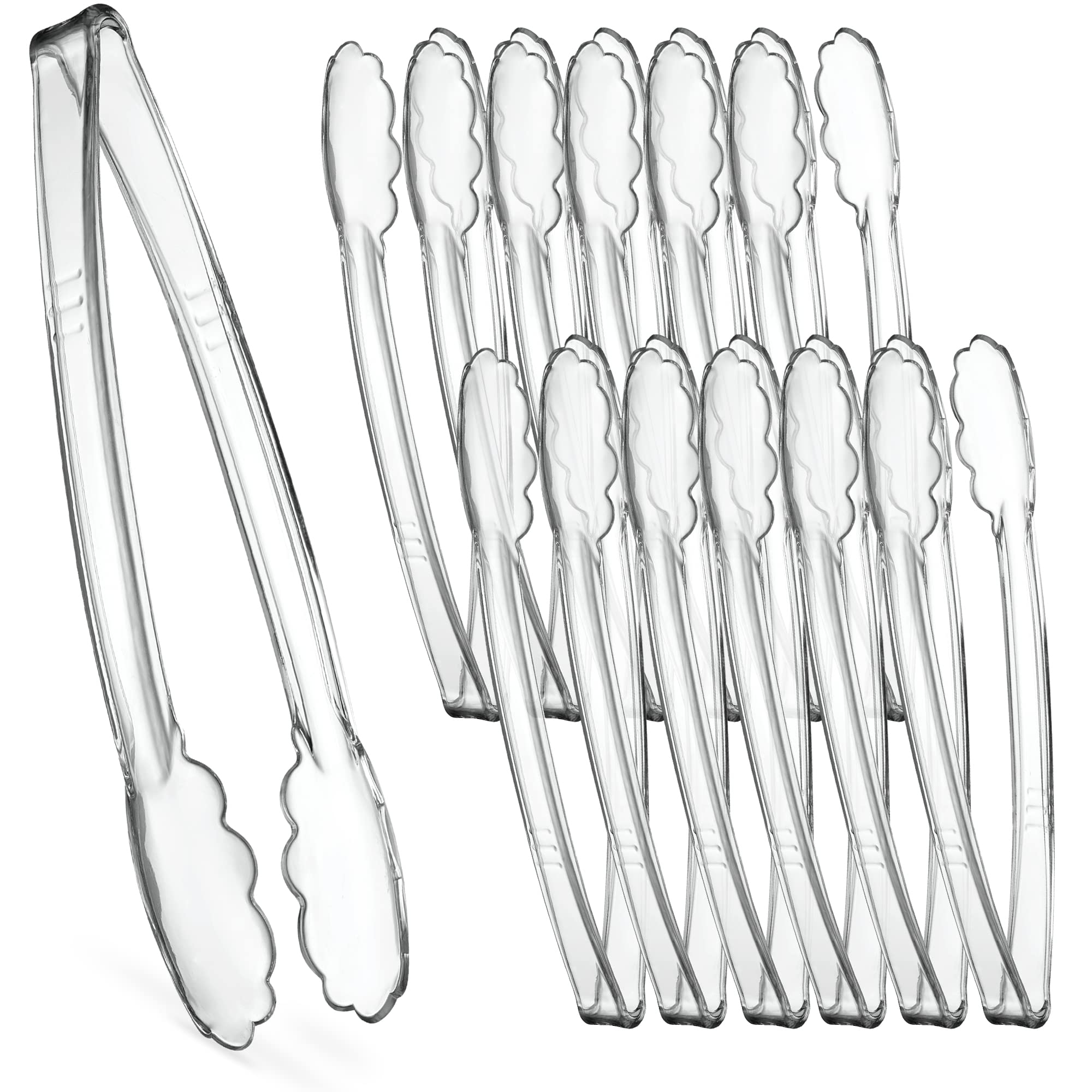 Photo 1 of [Clear Tongs 12'' Inches] Plasticpro 12'' Serving Tongs Heavy Duty Reusable Kitchen and BBQ Clear Serving Tongs for party's, Caterings, Events, Buffet, Weddings, And every Day use Pack of 12
