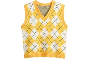 Hyipels Women's Sweater Vest,Y2K Sleeveless Pattern Preppy Style Knitted Crop Tank Top for Girl
