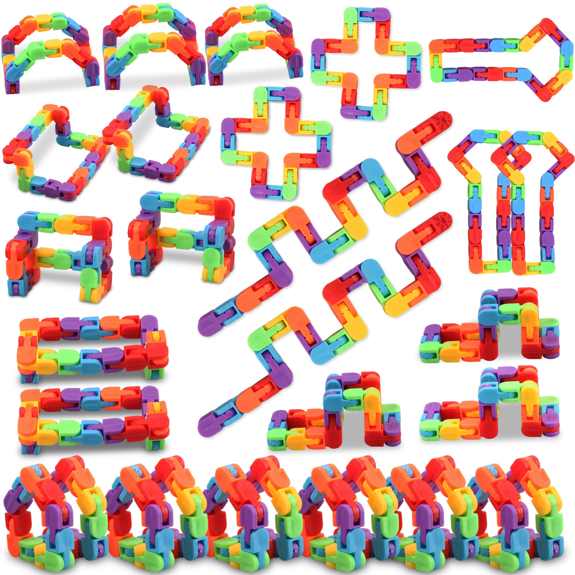 30pcs Wacky Track Fidget Toys Bulk for Kids: Snap and Click Sensory Puzzle, Goodie Bag, Treasure Box Prizes, Birthday Gifts, Stocking Stuffers, Classroom Reward for Student, Teen, Rainbow Party Favors