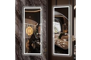 Hasipu LED Over The Door Hanging Mirror - 44" x 15.8", Full Length Body Mirror - Black