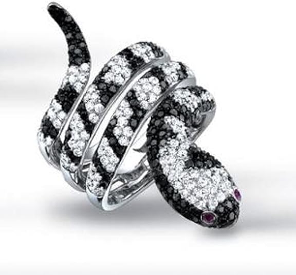 2.65CT Black Diamond Snake Ring in 14K White Gold Jewelry