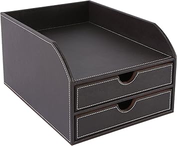 Amazon Com Faux Leather 2 Drawer Sorter With Letter Tray Color