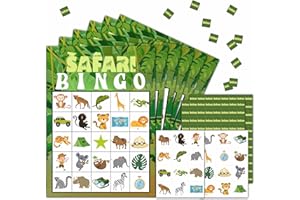 HEZNZXQ Safari Bingo Party Game Cards, Jungle Animals Themed Birthday Bingo Games, Tropical Bingo Card for Adult Family Friends, Zoo Animal Party Favors Decorations, 24 Players for Safari Party Supplies -04