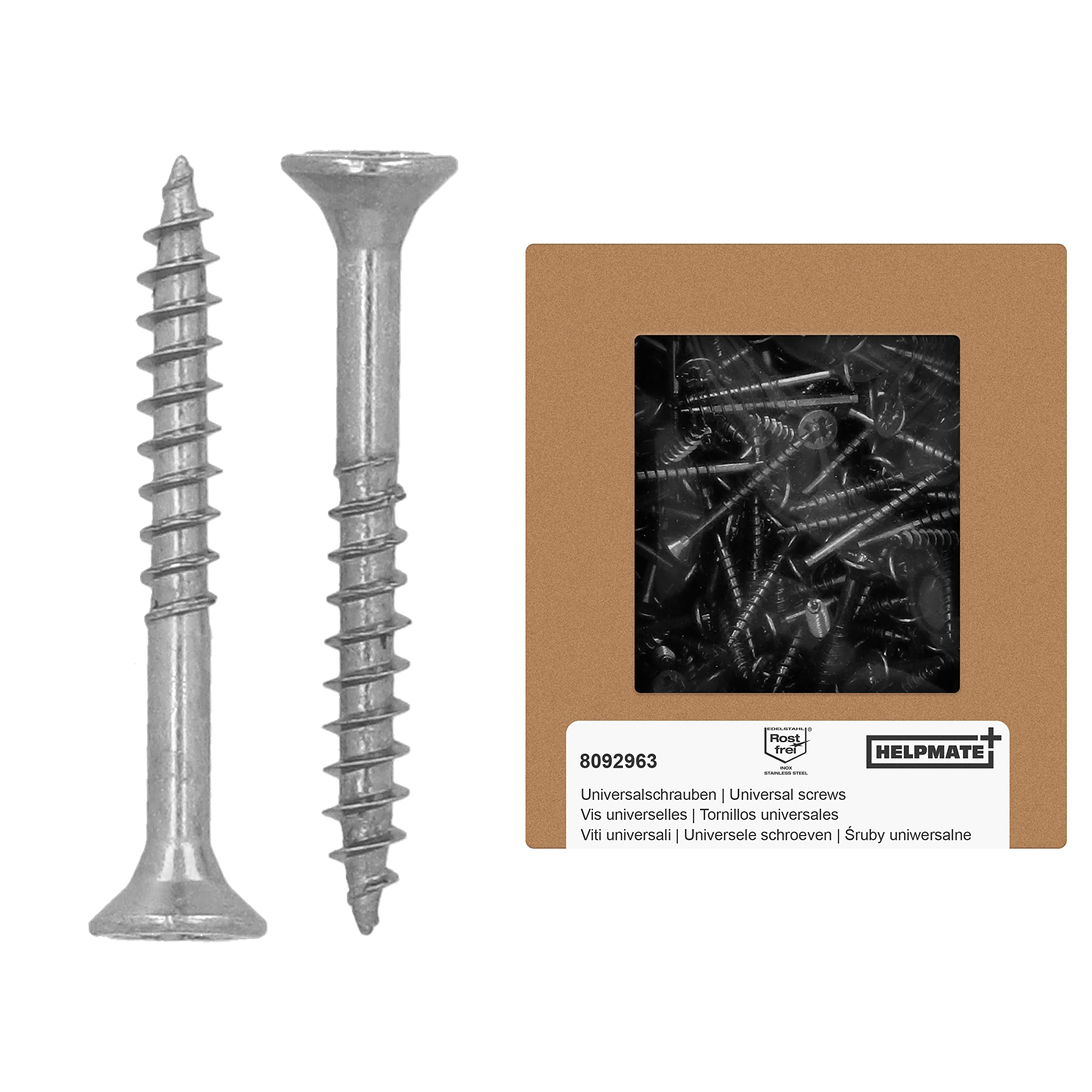 HELPMATE - Universal screws, countersunk head, 3.5x30, stainless steel A2, rustproof - 400 pieces of wood screws with PZ 2 drive and partial thread - chipboard screws for indoor and outdoor use