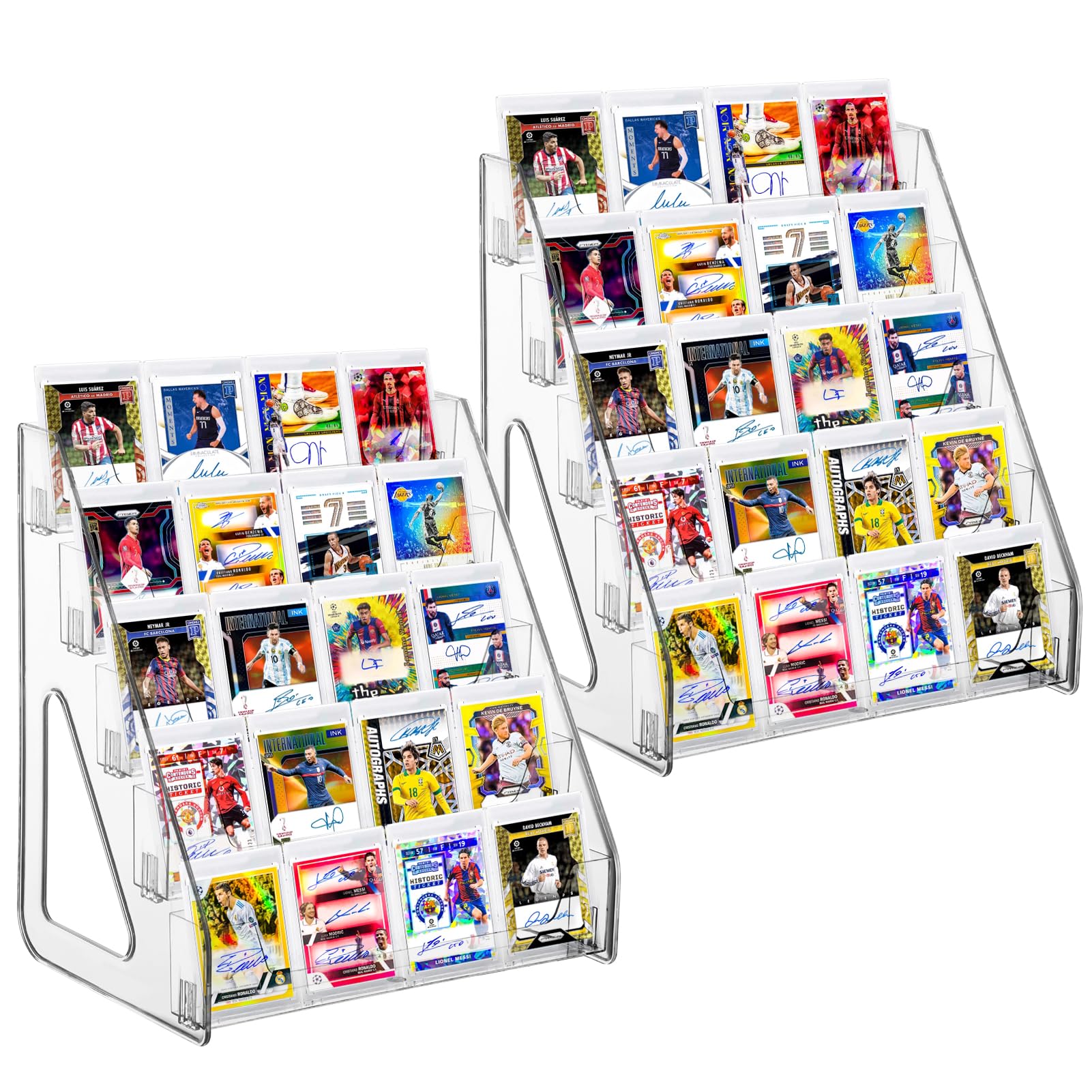 Photo 1 of 2 Pack 5 Tier Acrylic Card Display Stand(Tall Height), Clear Display Shelf Desktop for Basebal Trading Cards, Sports Cards, Greeting Card, Stickers & Brochures, Easy Clip-On Design