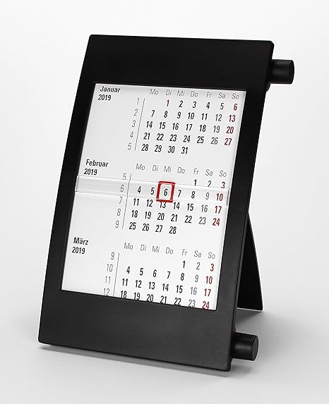 HiCuCo 3-Monats-Tischkalender für 2 Jahre (2019 und 2020) - Aufstellkalender - mit Drehmechanik - schwarz - TypD2