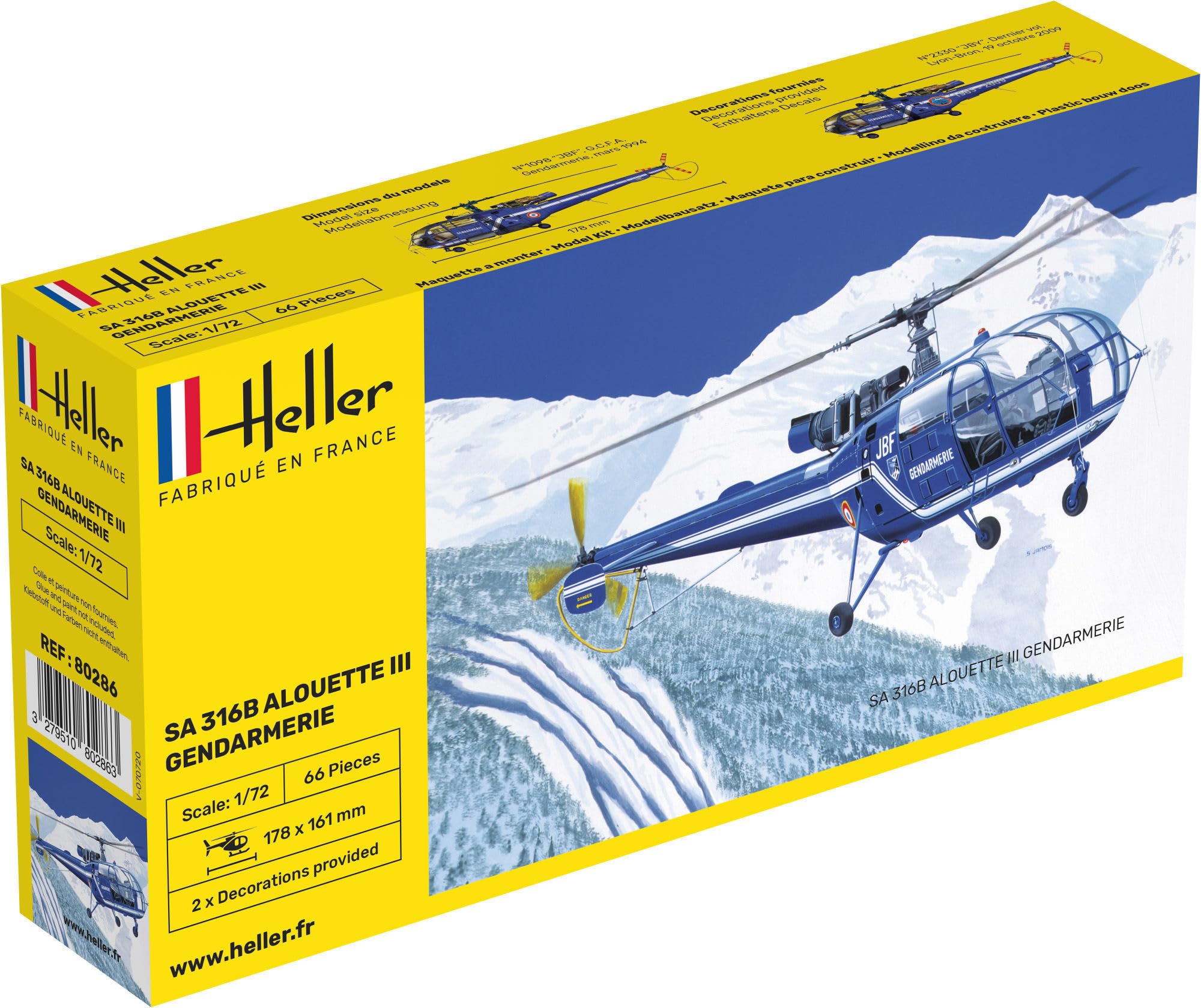 Heller 1:72 Scale SA 316B Alouette III Gendarmerie Model