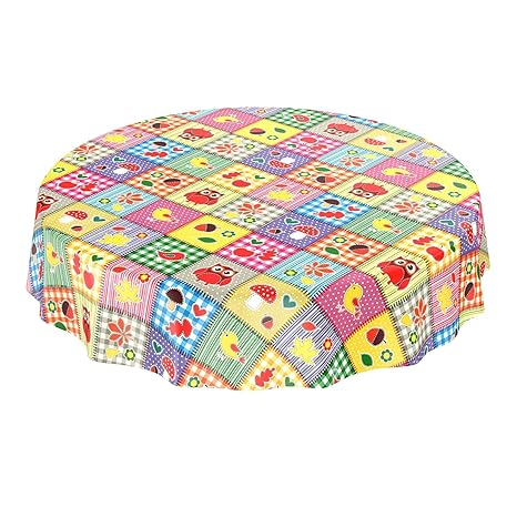 ANRO Wachstuchtischdecke Wachstuch Wachstischdecke Tischdecke abwaschbar Eule Wald Bunt Rund 140cm