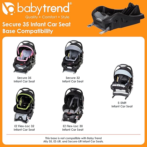 BABY TREND SECURE 35 INFANT CAR SEAT BASE, BLACK – CLICK-IN COMPATIBILITY, ADJUSTABLE RECLINE, EASY-LEVEL INDICATORS, STABLE EVERYDAY DESIGN FOR MULTIPLE VEHICLE USE