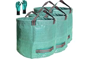 TESPHER Standard 3-Pack 16 Gallons Yard Garden Bags (D18,H15 inch) W/Gardening Gloves, Reusable Leaf Bags,Grass Clippings,Lawn Debris Bag,Laundry Container,Patio Trash Bin,Yard Waste Bags,Weeds Bag 4 handles