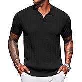 COOFANDY Knit Polo Shirts for Men Short Sleeve V Neck Polo Lightweight Summer Casual Textured Polo Shirts