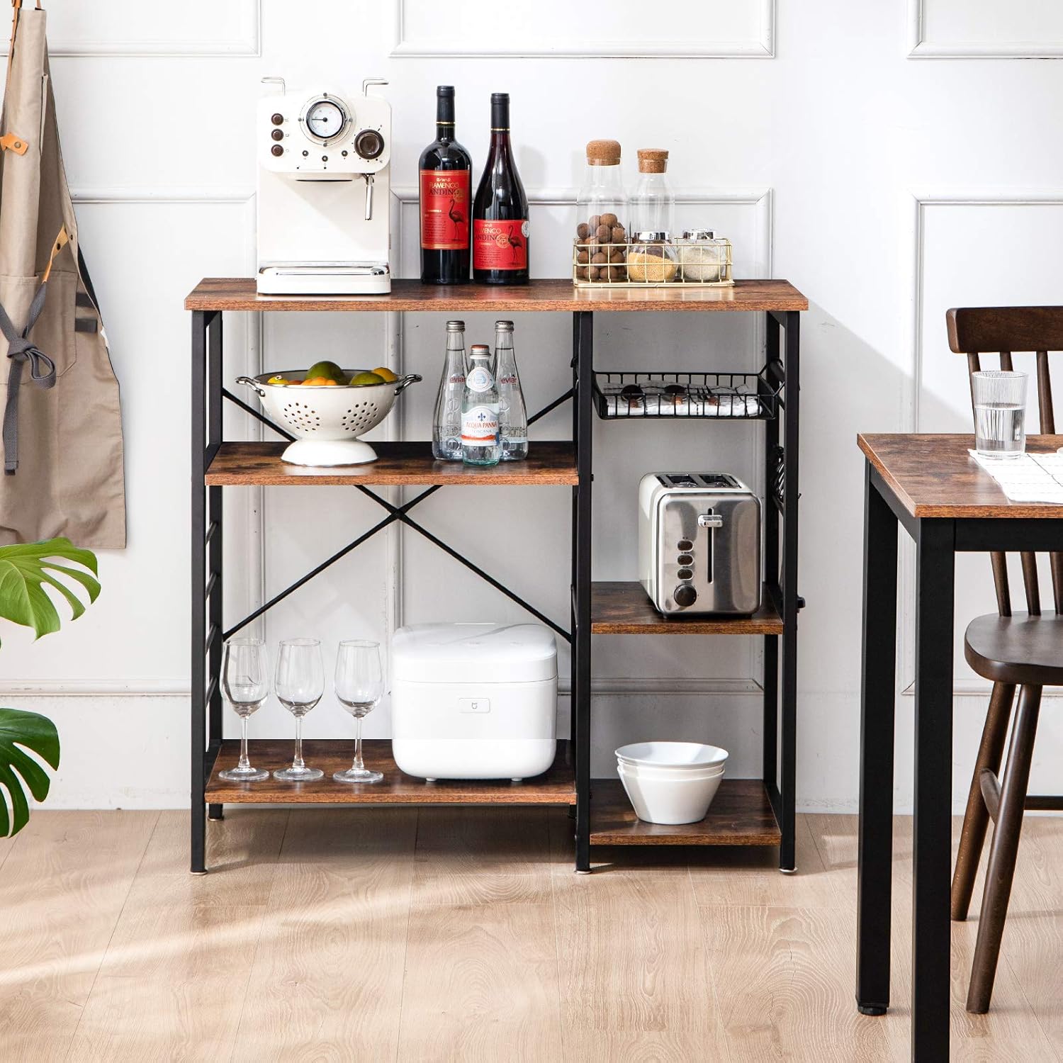 IBUYKE Industrial Kitchen Baker’s Rack, Coffee Bar, Utility Storage Shelf, Microwave Oven Stand, 4-Tier+3-Tier Table for Spice Rack, Simple Assembly TMJ021H - Standing Baker's Racks