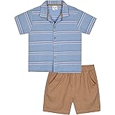 Quicksand Boys 2 Pieces Summer Beach Outfits Short Sleeve Button Down Shirts and Shorts Vacation Texture Sets for Kids
