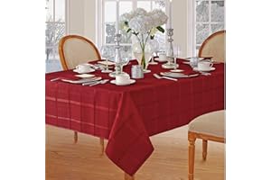 Newbridge Elegance Plaid Christmas Fabric Tablecloth, 100% Polyester, No Iron, Soil Resistant Holiday Tablecloth, 60 Inch x 120 Inch Oblong/Rectangle, Poinsettia Red