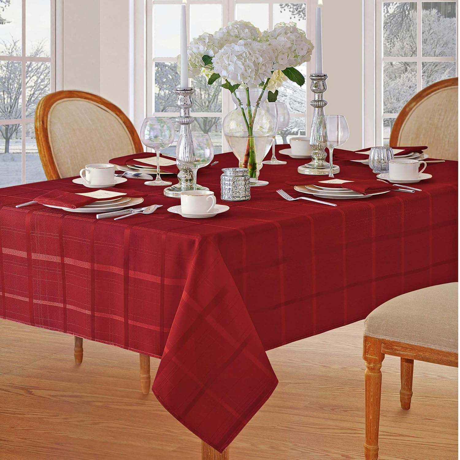 Newbridge Elegance Plaid Christmas Fabric Tablecloth, 100 Polyester, No Iron, Soil