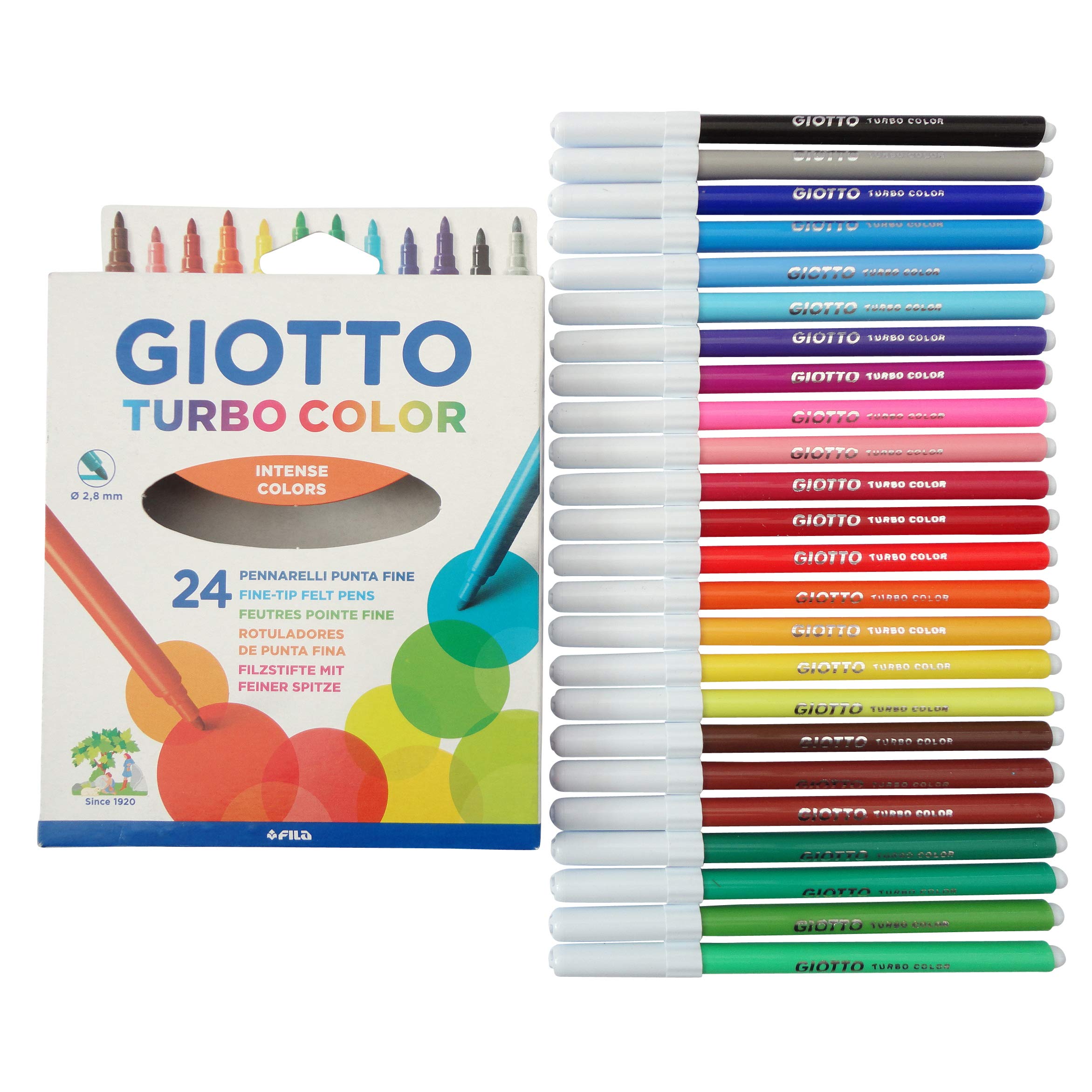Giotto 24 Pack Turbo Colour Felt Tip Fibre Pens - Fine - School Kids Art
