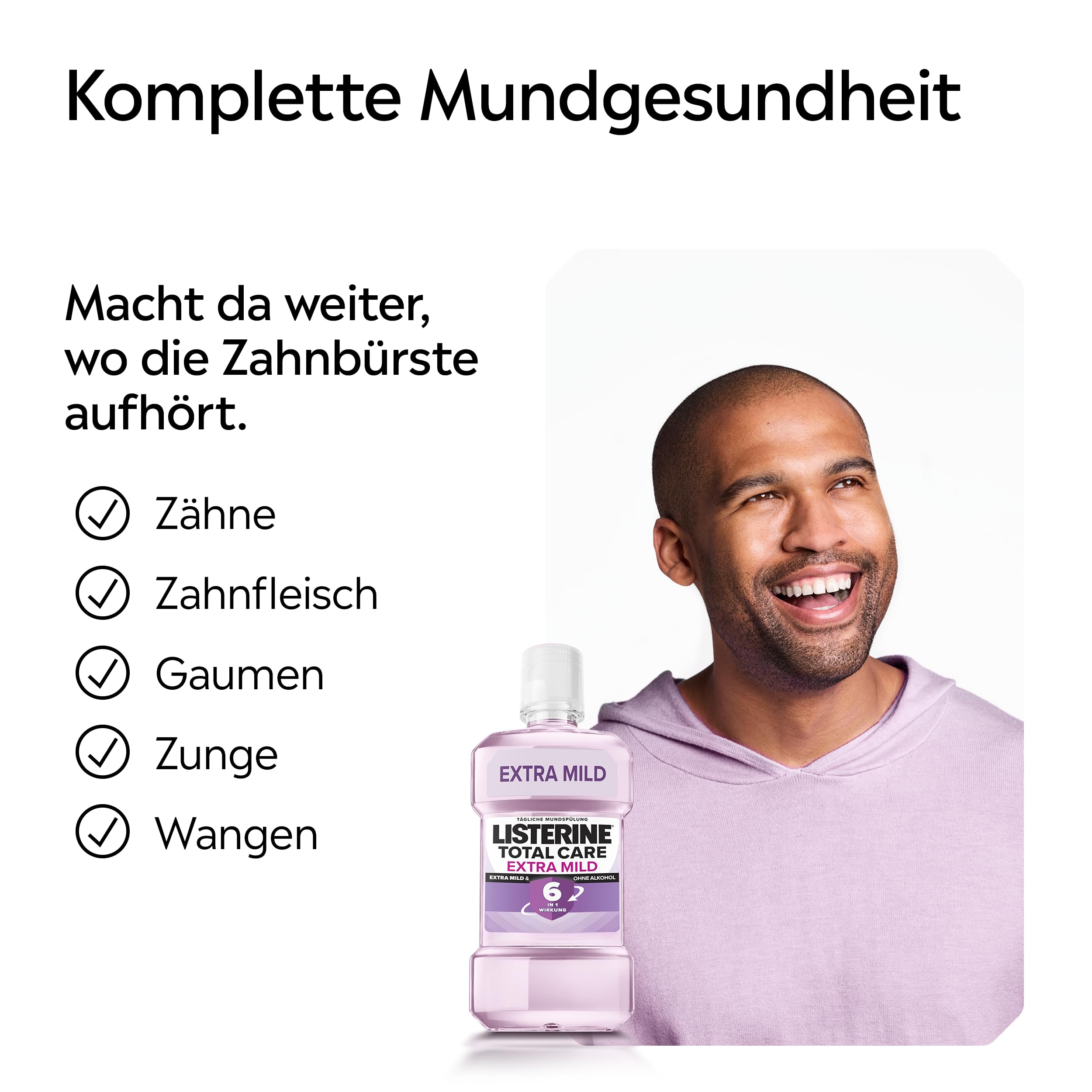 LISTERINE Total Care Extra Mild 500 ml, schützende Mundspülung ohne Alkohol gegen Karies mit 6 in 1 Wirkung, antibakterielles Mundwasser schützt vor Zahnfleischproblemen, bis zu 24h frischer Atem 7