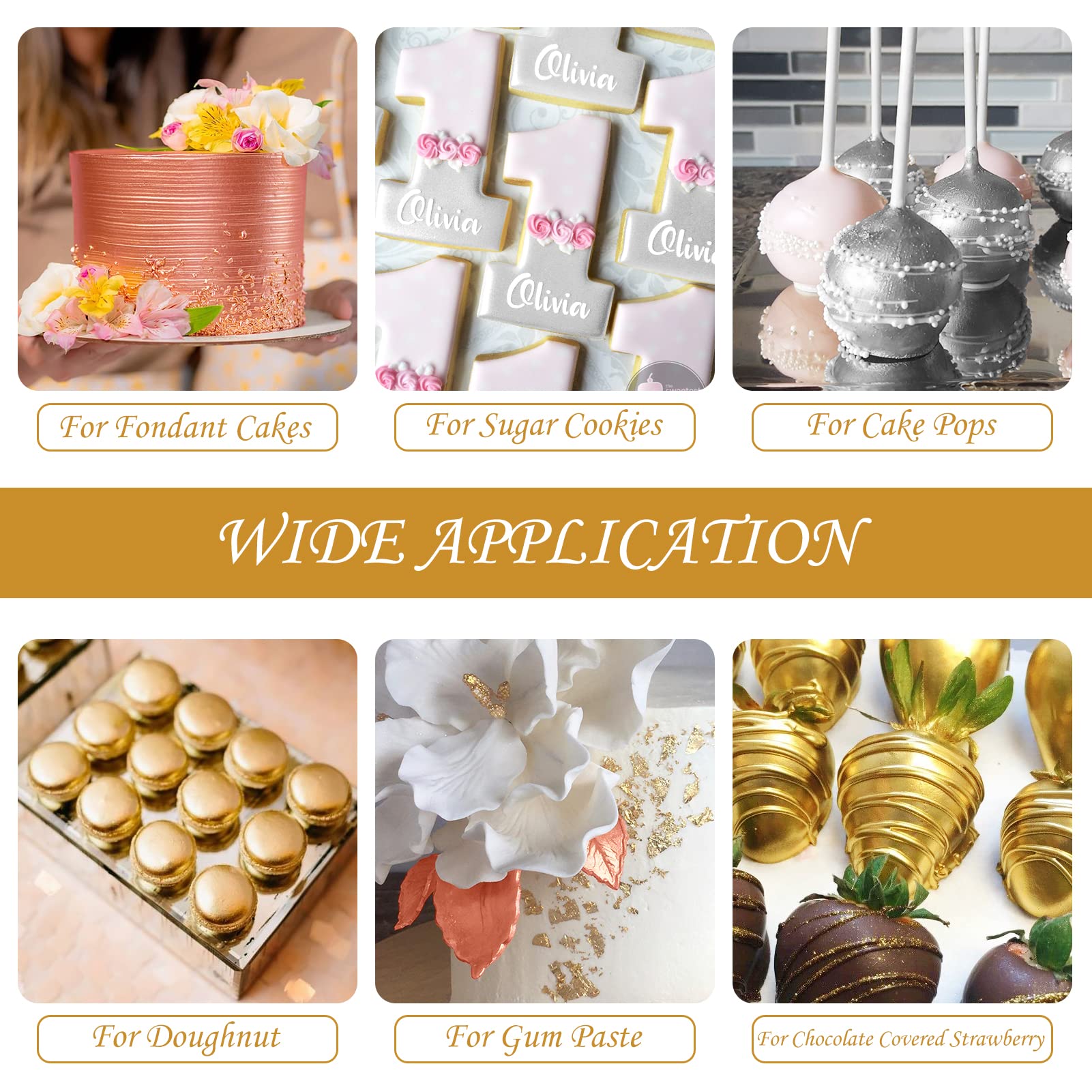 Edible Cake Paint - Food Grade Metallic Paint for Cake Decorating 15g Food Coloring Baking Fondant Gumpaste Chocolate Candy Cookie - Gold