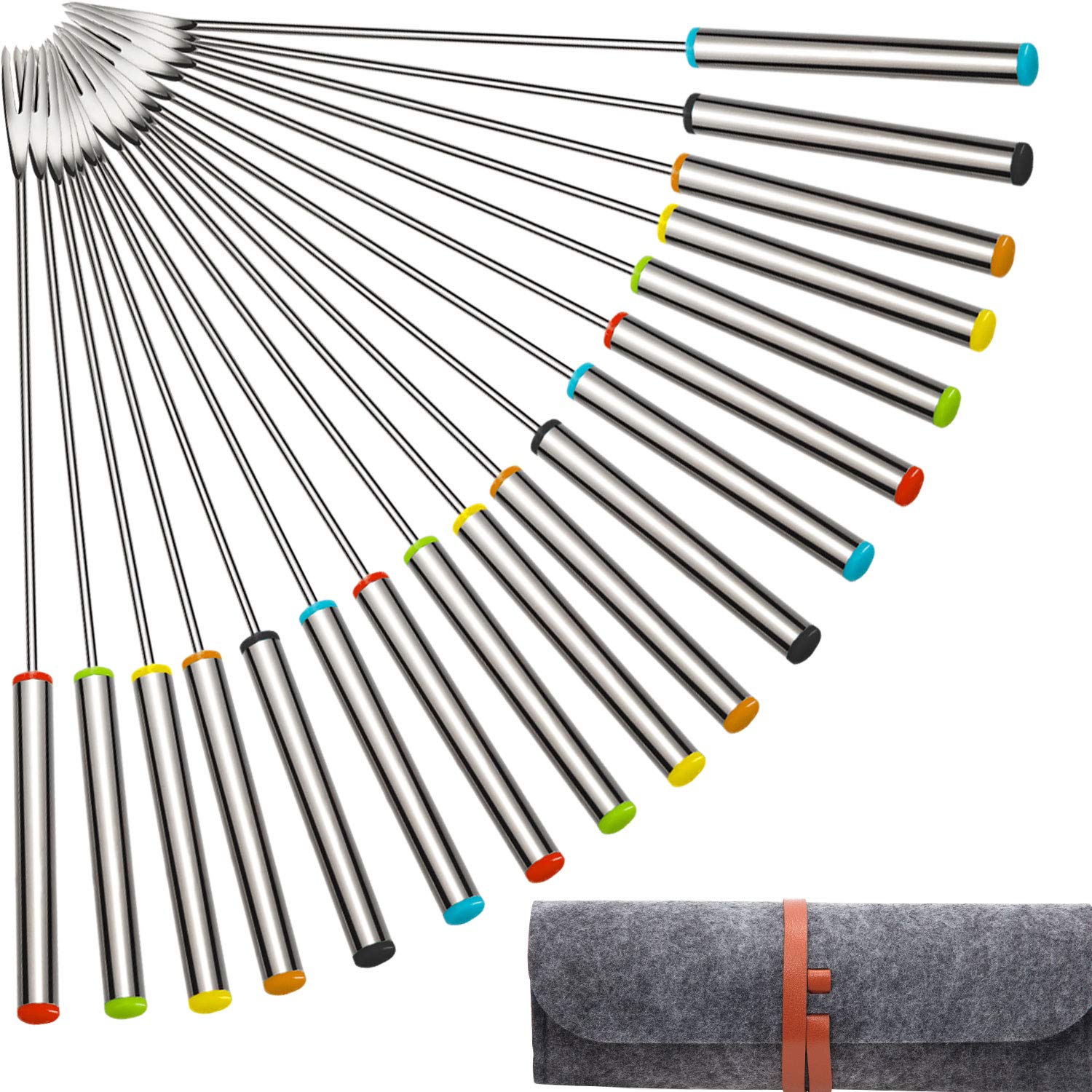 Stainless Steel Fondue Forks with Heat Resistant Handle for Cheese Chocolate Fondue Roast Marshmallows Meat, 9.5 Inch (18 Pack)