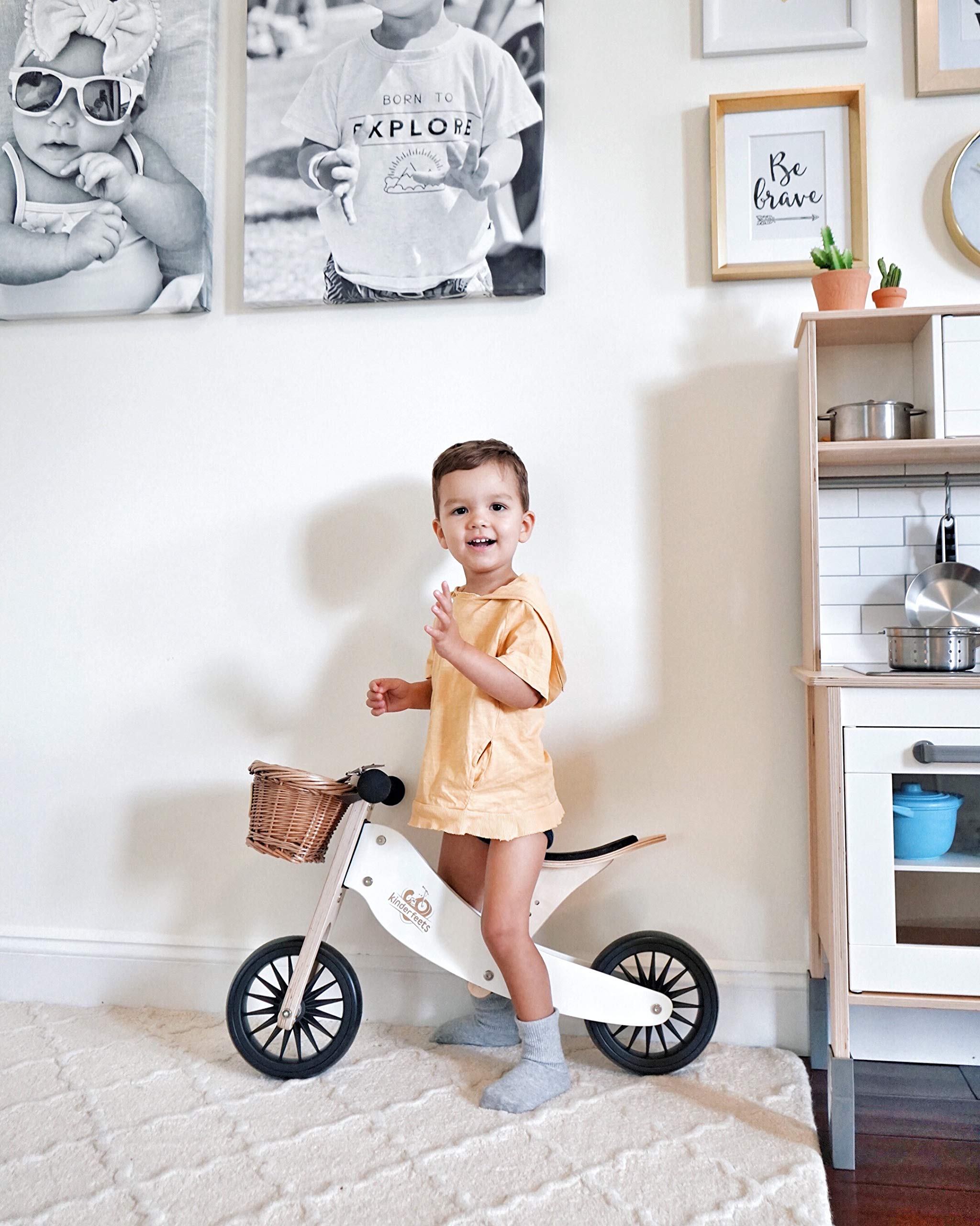 Kinderfeets New, Kids Tiny Tot Plus Balance Bike, Adjustable Seat, Puncture Proof Tires, Pedal-Free Training Bicycle for Children and Toddlers Ages 18 Months and up (White)