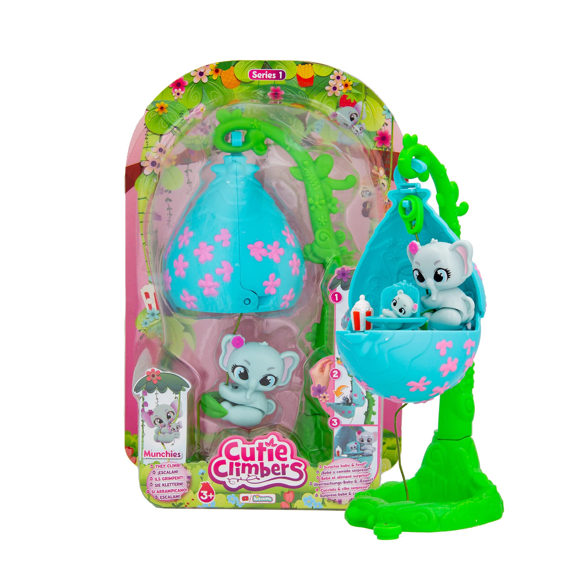 CUTIE CLIMBERS S1 Family Pack Munchies Eli Flower House with 1 Animal to Collect and Puppy Toy for Children + 3 Years,Blue