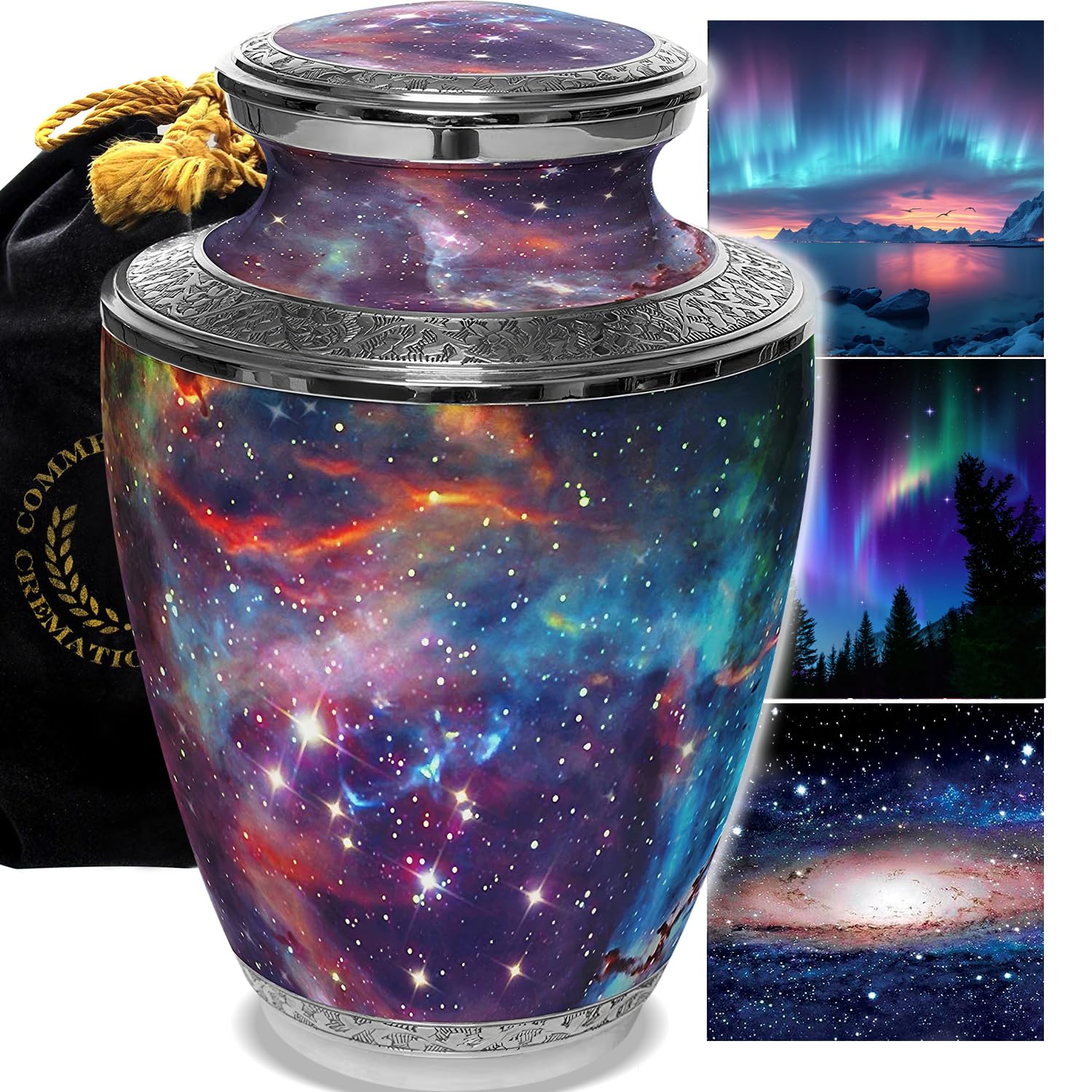 Photo 1 of Commemorative Cremation Urns for Human Ashes Adult Male - Beautifully Handcrafted Decorative Personalized Cremation Urns for Women (Large Galaxy)