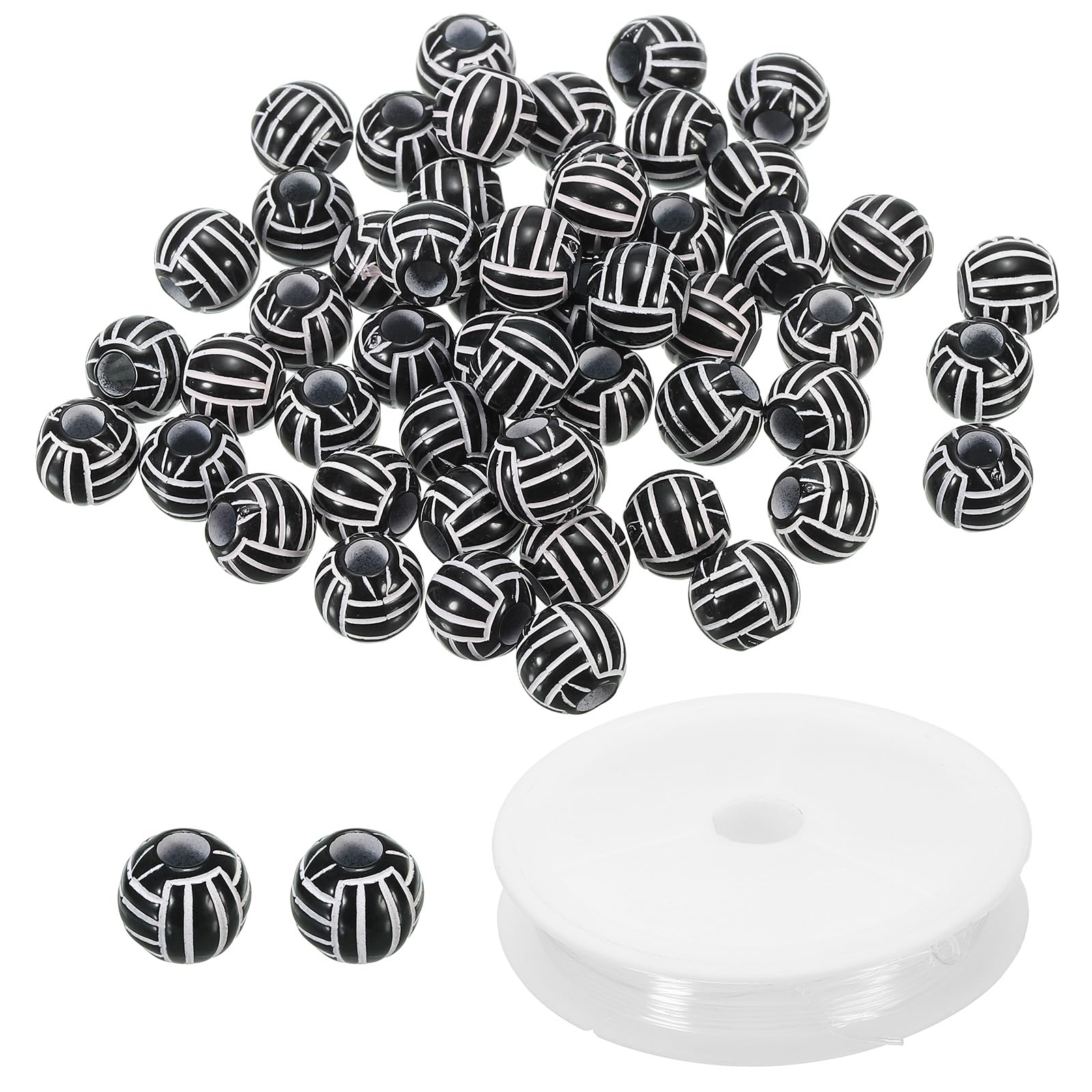 PATIKIL 12mm Acrylic Volleyball Beads Bulk, 120 Pack Sports Ball Beads Round Sports Spacer Beads with 4.4 Yard Elastic Rope for DIY Crafts Bracelet Necklace Making, Black