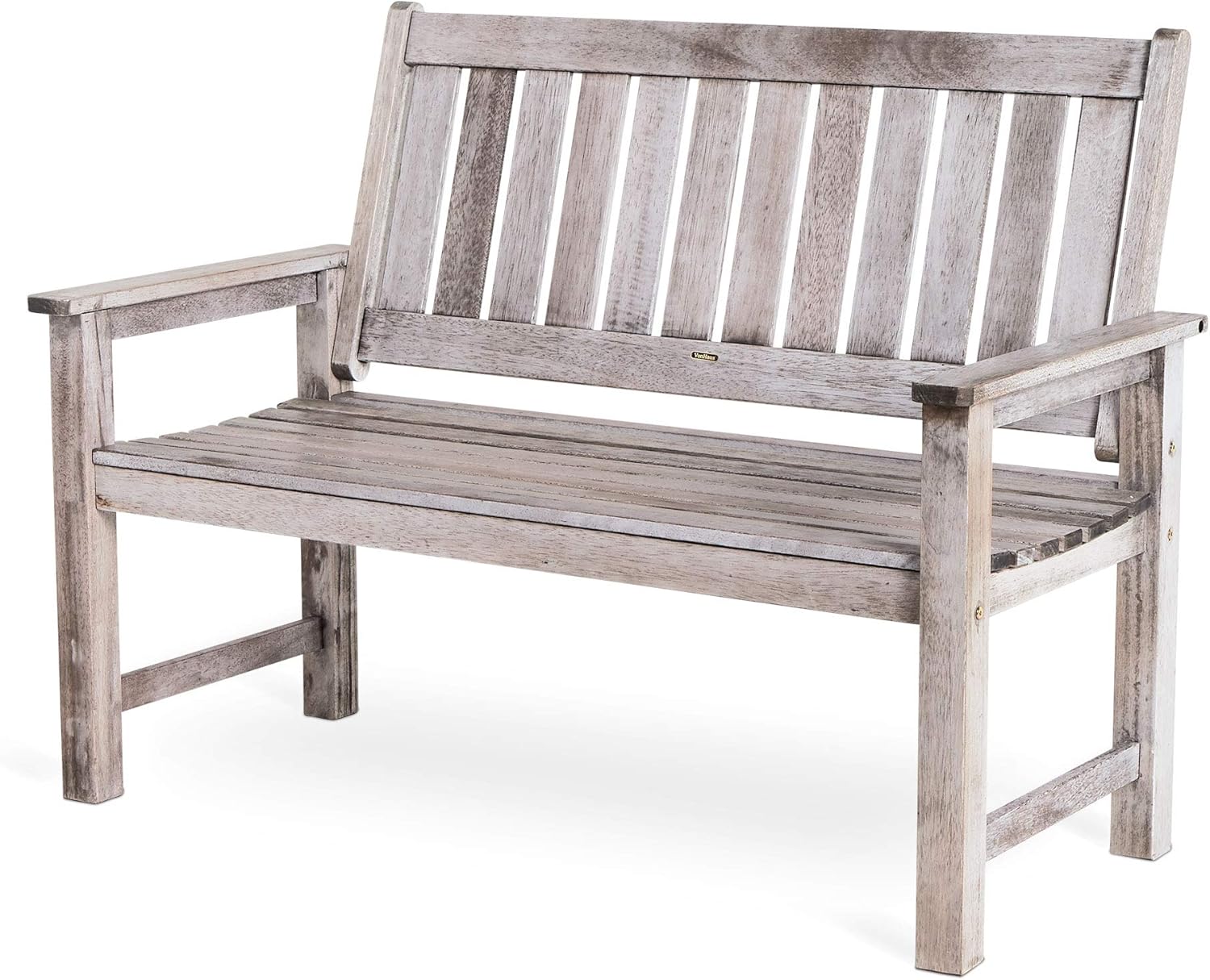 VonHaus Grey Garden Bench 2 Seater Antique/Distressed Effect Modern