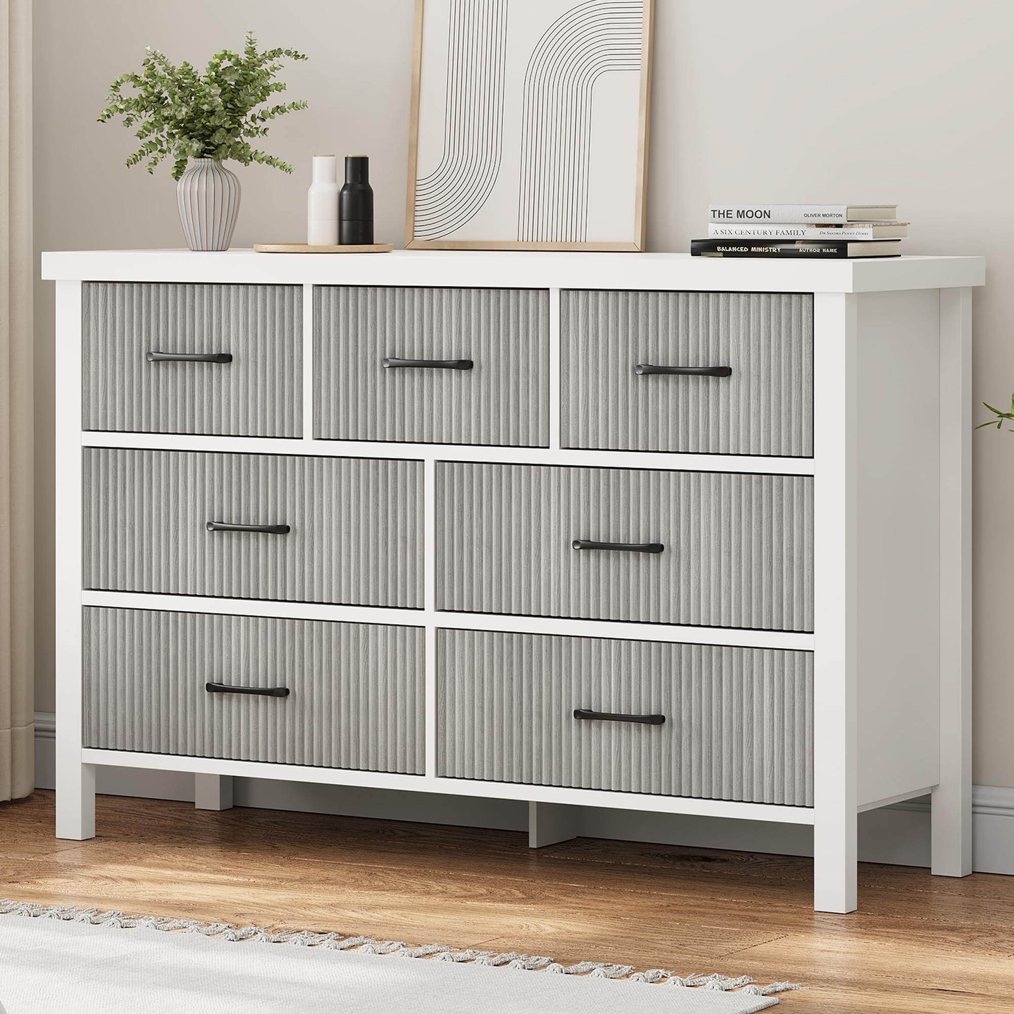 Jocoevol White Dresser 6 Drawer Dresser for Bedroom, Modern Fluted ...