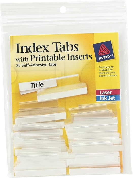 Avery Index Tabs, with Printable Inserts, 1.5-Inch, 25 Tabs, 1 Set (16230),Clear