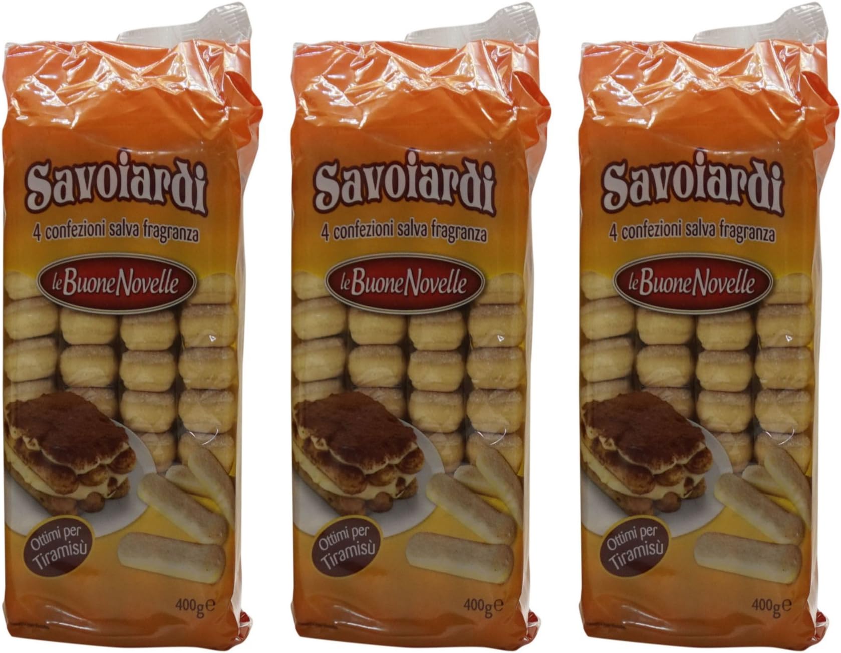 Le Buone Novelle: " Savoiardi" Ladyfingers (in British English Sponge Fingers) 14.10 Ounce (400gr) Packages (Pack of 3) [ Italian Import ]
