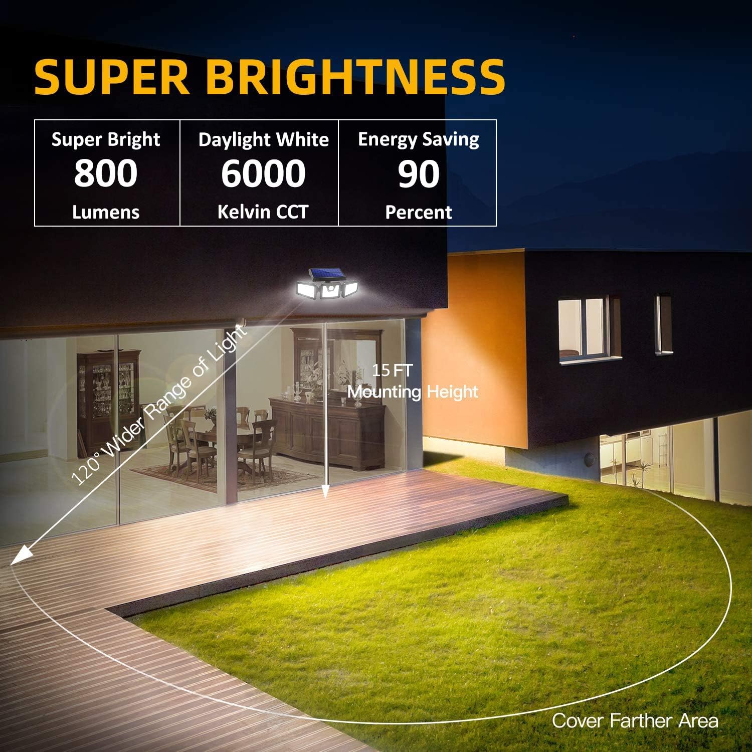 BEACON Solar Lights Outdoor, 800LM Wireless LED Solar Motion Sensor Lights Outdoor, 3 Adjustable Heads, 270° Wide Angle Illumination, IP65 Waterproof, Security LED Flood Light (2Pack): Home Improvement