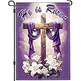 NASIAN He is Risen Garden Flag Christian Religious Easter Cross Garden Flags for Outside 12x18 Double Sided Spring Easter Yard Sign Decorations for Home Outdoor House Holiday Decor Banner