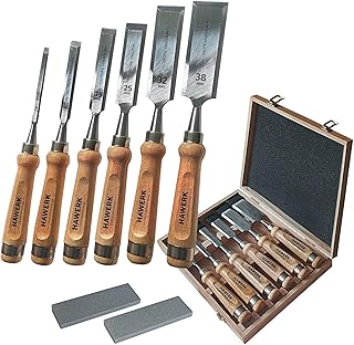 Stemmeisen Stechbeitel Set für Holz | 6 Beitel + 2 Abziehsteine + Koffer von Hawerk