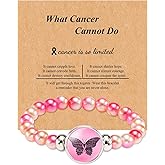 Long tiantian Breast Cancer Bracelet Natural Stone Beaded Bracelet Inspirational Pink Ribbon Cancer Awareness Bracelets Gifts for Woman With Message Card