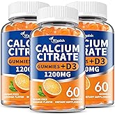 (3 Pack)Calcium Citrate 1200mg with Vitamin D3 Gummies for women & Men，Calcium Citrate Supplement for Bone & Teeth Support,High Absorption-Easy to Digest, Sugar Free,Vegan,Orange Flavor,90 Day Supply