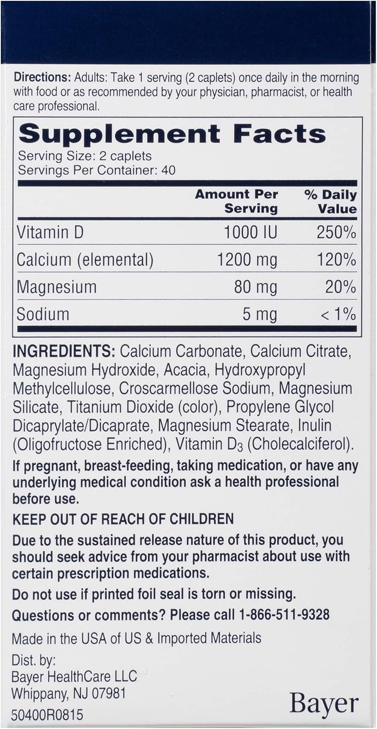 Citracal Slow Release 1200, 1200 mg Calcium Citrate and Calcium Carbonate Blend with 1000 IU Vitamin D3, Bone Health Supplement for Adults, Once Daily Caplets, 80 Count: Health & Personal Care