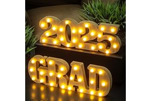 MEADIN Graduation Decorations 2025-2 LED Long Marquee Light Up Letters 'Grad 2025' - Class of 2025 Graduation Party Decorations Sign for Kindergarten High School College Decor Table Centerpieces Ornaments