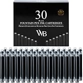 Wordsworth &amp; Black Fountain Pen Ink Cartridge Refills, 30 Pack, Black | Fits Most Pens, International Standard Size, Smooth Flow, Quick-Drying, Journaling Calligraphy, Generic Disposable, Vegan