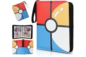 FOOTJKYX Collectible Trading Card Albums,4 Pocket Card Binder, 400 Double Sided Pocket PU Premium Zip Trading Collection Binderwith 50 Removable Sleeves, Card Folder forTCG, Sports Cards (Red &Blue)