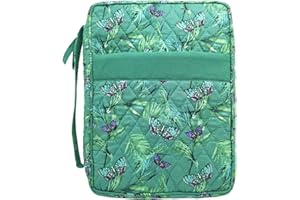 DIWI Quilted Bible Cover Large Sizes 10 X 7 X 2.75 Inches Good Book Case Teal Color (L, C1 Butterfly Green)