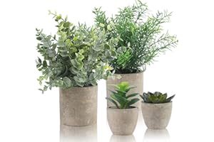 ALAGIRLS 4 Packs Fake Plants Small Artificial Plants Indoor Eucalyptus Rosemary Succulents Plants Potted Faux Plants for Home Indoor Office Bathroom Living Room Decor