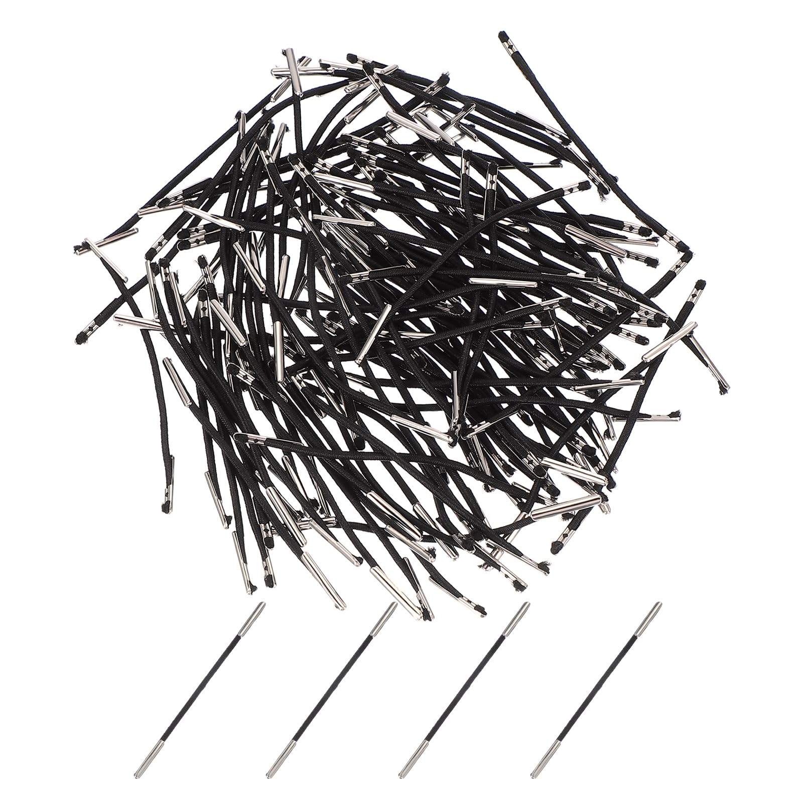 PATIKIL Elastic Barbed Cord 3 Inch / 77mm, 200 Pcs 2mm Loop Stretch Round String with Metal Barb Fasteners for Hats Masks Menus Crafting Book, Black